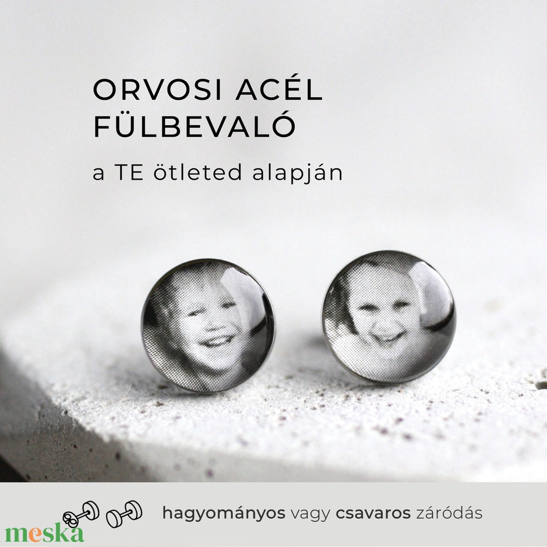 Egyedi fényképes pötty fülbevaló � orvosi acél, 3 méretben - ékszer - fülbevaló - pötty fülbevaló - Meska.hu