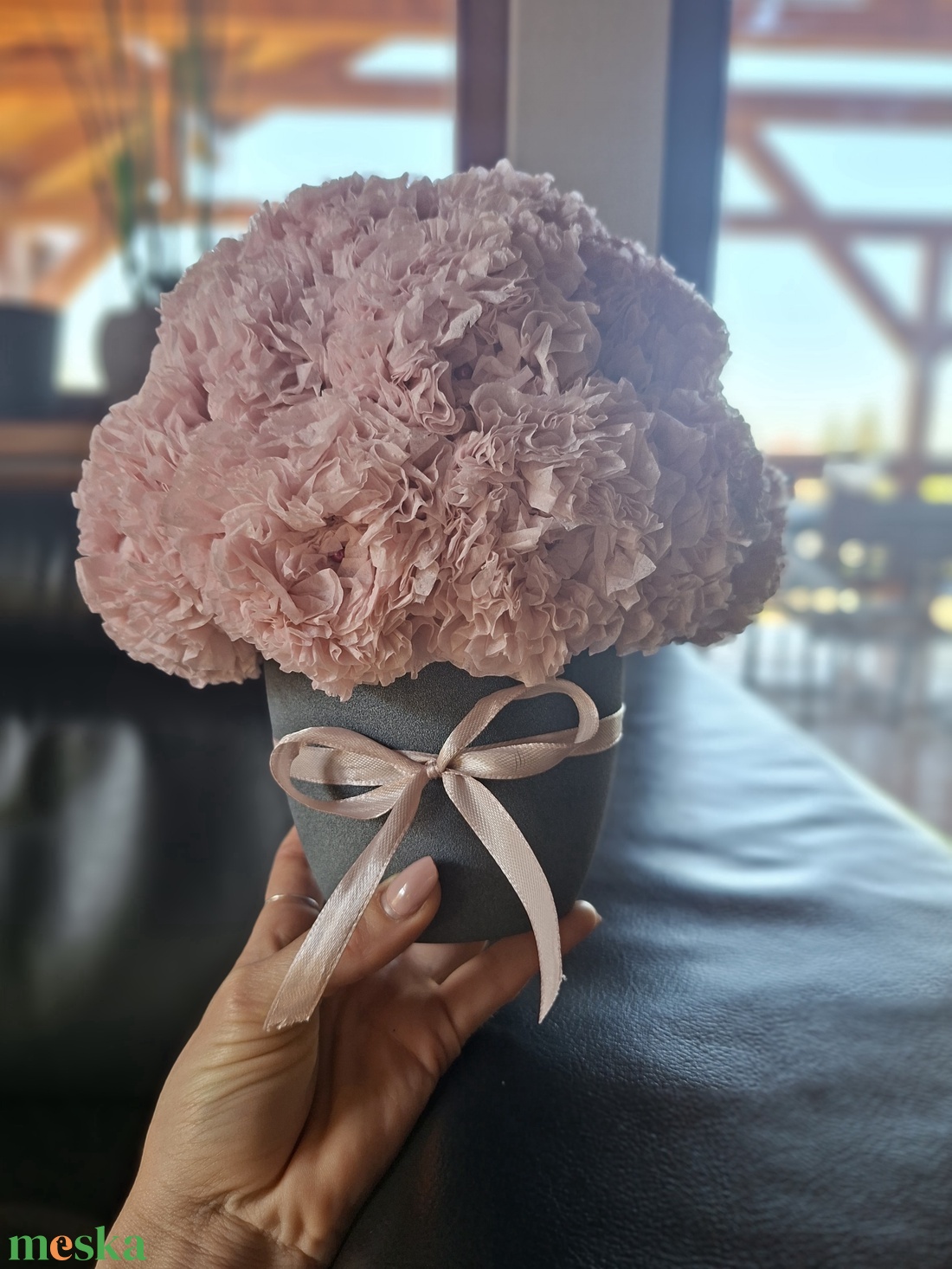 Szalvéta virág, szülinapra, névnapra, anyák napjára, ballagásra. Örökvirág. Ajándék. - otthon & életmód - virágdekoráció - virágdíszek - virágdísz kaspóban - Meska.hu