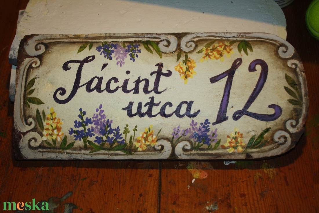 Festett Utcatábla (virágos) - otthon & életmód - ház & kert - házszám - Meska.hu