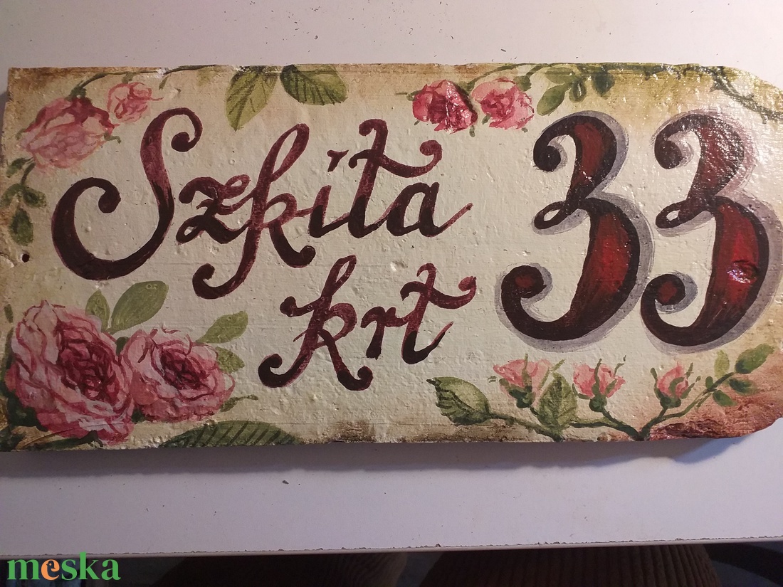 Festett Utcatábla (virágos) - otthon & életmód - ház & kert - házszám - Meska.hu