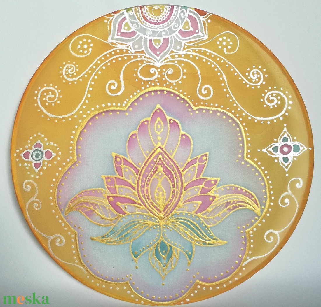 Lótusz Selyem mandala 20 cm - művészet - textilkép - egyéb - Meska.hu