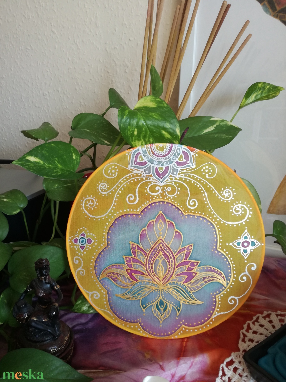 Lótusz Selyem mandala 20 cm - művészet - textilkép - egyéb - Meska.hu