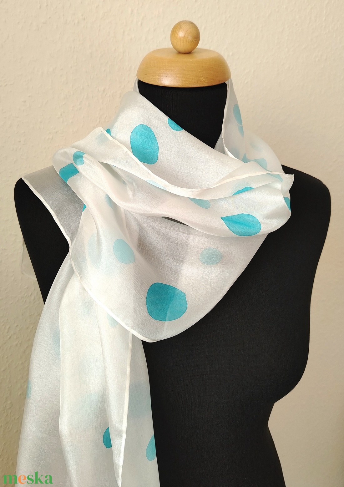 Türkiz pöttyös selyemsál  - ruha & divat - sál, sapka, kendő - sál - Meska.hu Türkiz pöttyös selyemsál  - ruha & divat - sál, sapka, kendő - sál - Meska.hu