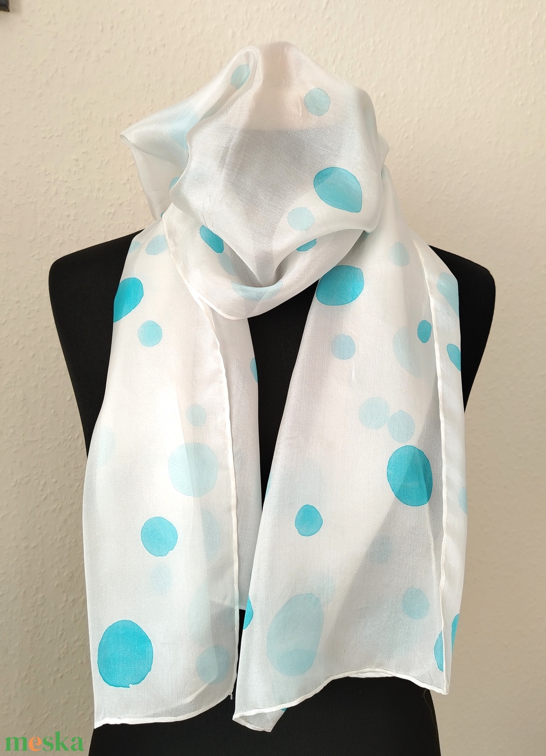 Türkiz pöttyös selyemsál  - ruha & divat - sál, sapka, kendő - sál - Meska.hu Türkiz pöttyös selyemsál  - ruha & divat - sál, sapka, kendő - sál - Meska.hu