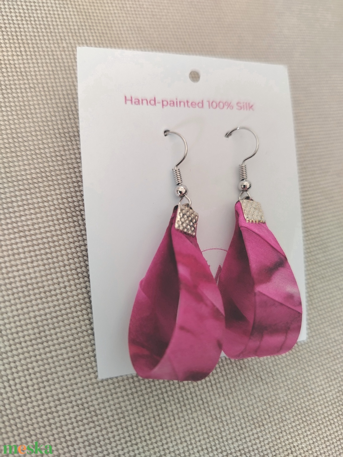 Kis Csepp selyemfüli - Pink - ékszer - fülbevaló - lógó csepp fülbevaló - Meska.hu