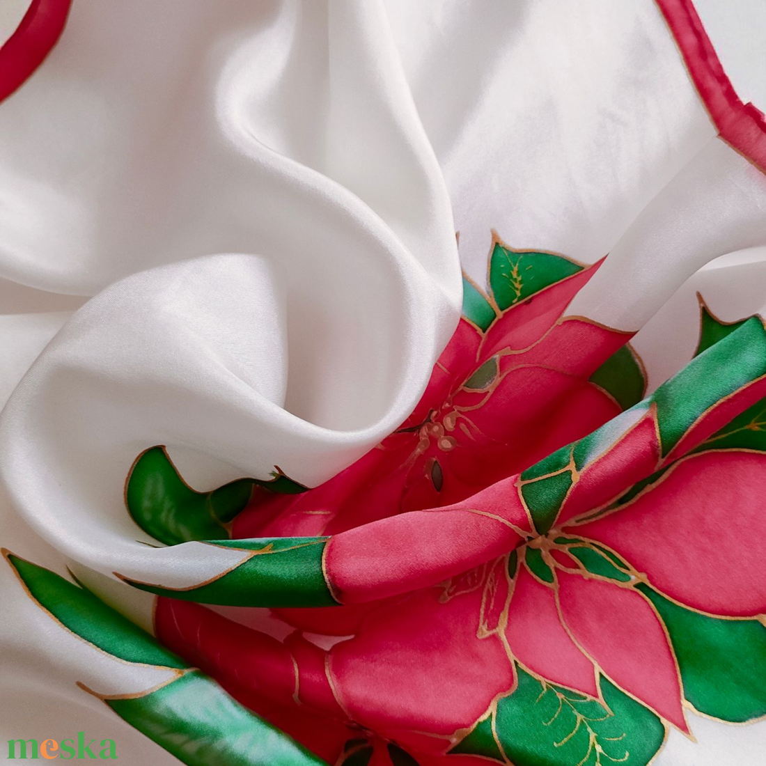 Mikulásvirág selyemkendő  - ruha & divat - sál, sapka, kendő - kendő - Meska.hu