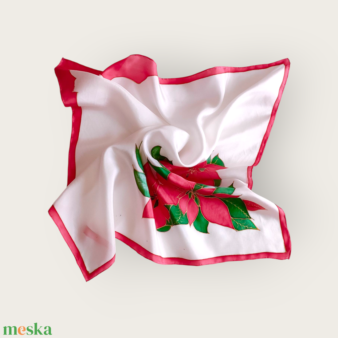 Mikulásvirág selyemkendő  - ruha & divat - sál, sapka, kendő - kendő - Meska.hu