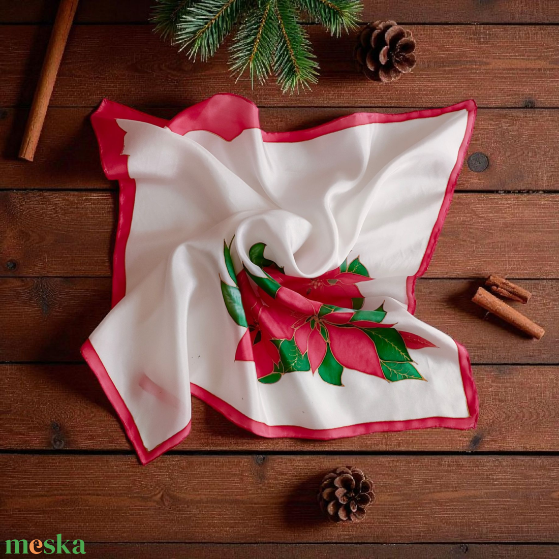 Mikulásvirág selyemkendő  - ruha & divat - sál, sapka, kendő - kendő - Meska.hu