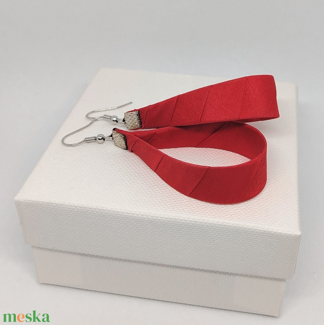 Nagy Csepp selyemfüli - Piros  - ékszer - fülbevaló - lógó csepp fülbevaló - Meska.hu