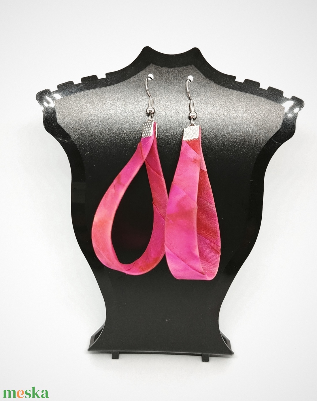 Nagy Csepp selyemfüli - Pink - ékszer - fülbevaló - lógó csepp fülbevaló - Meska.hu
