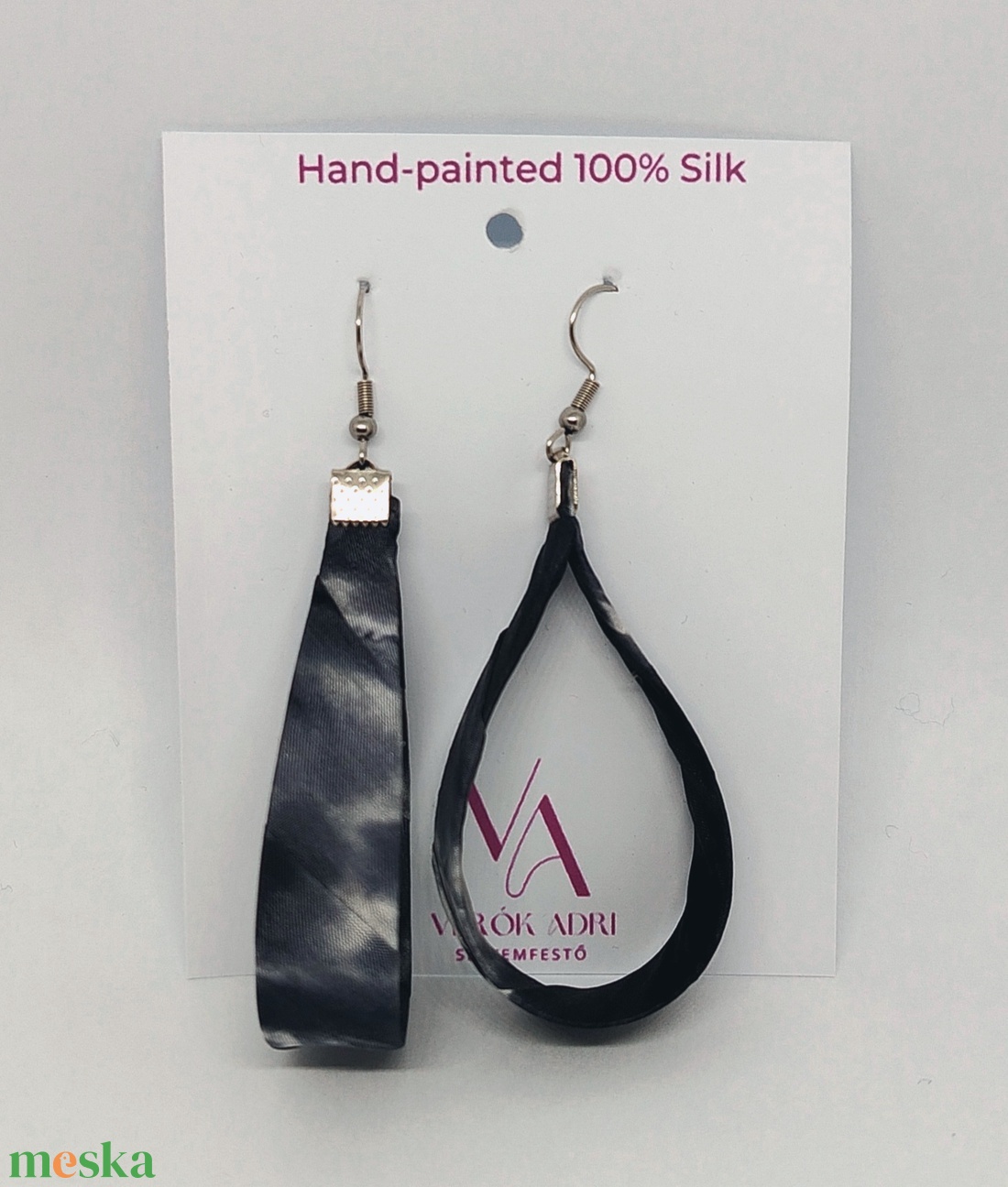 Nagy Csepp selyemfüli - Márvány  - ékszer - fülbevaló - lógó csepp fülbevaló - Meska.hu