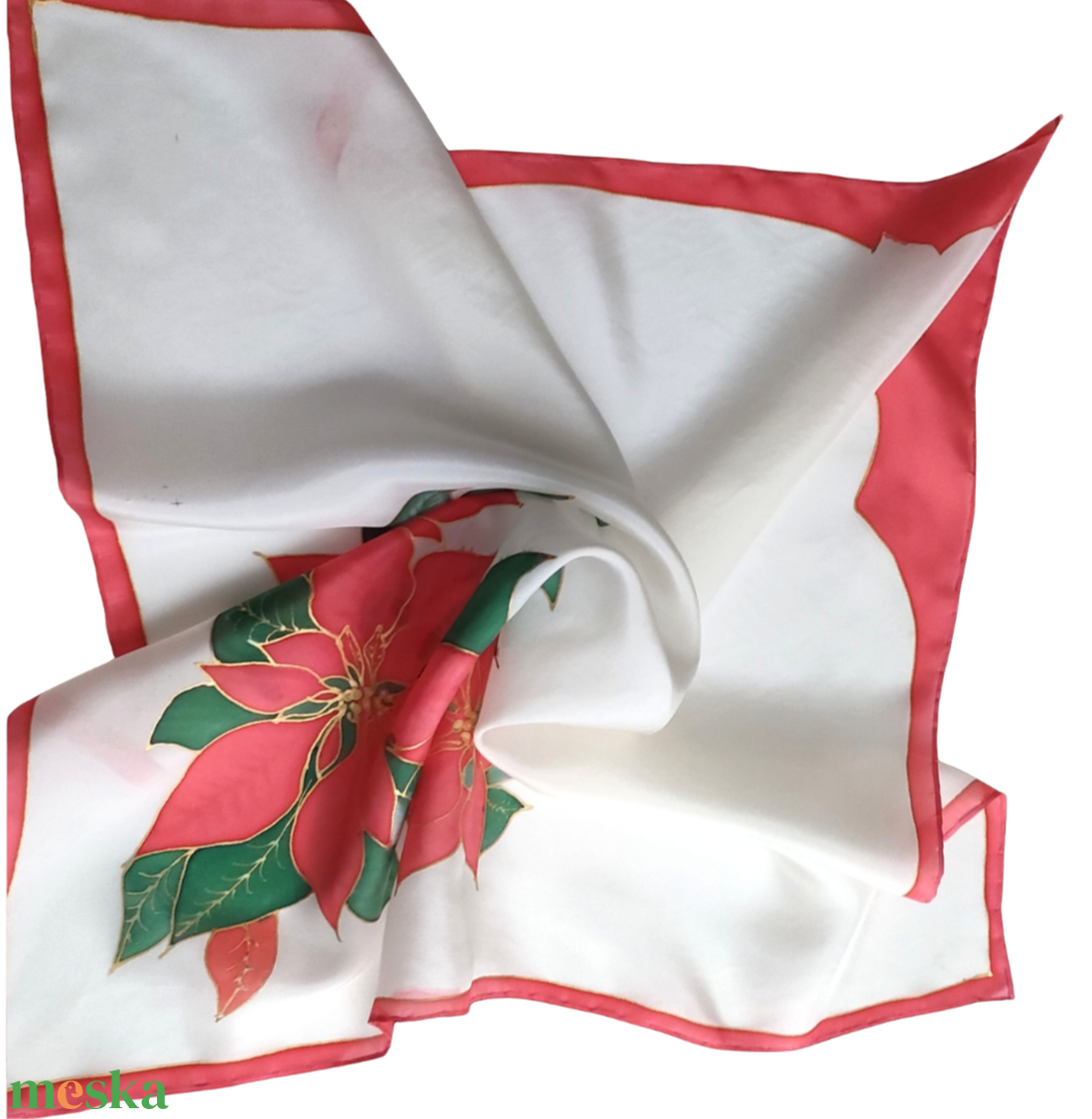 Mikulásvirág selyemkendő  - ruha & divat - sál, sapka, kendő - kendő - Meska.hu