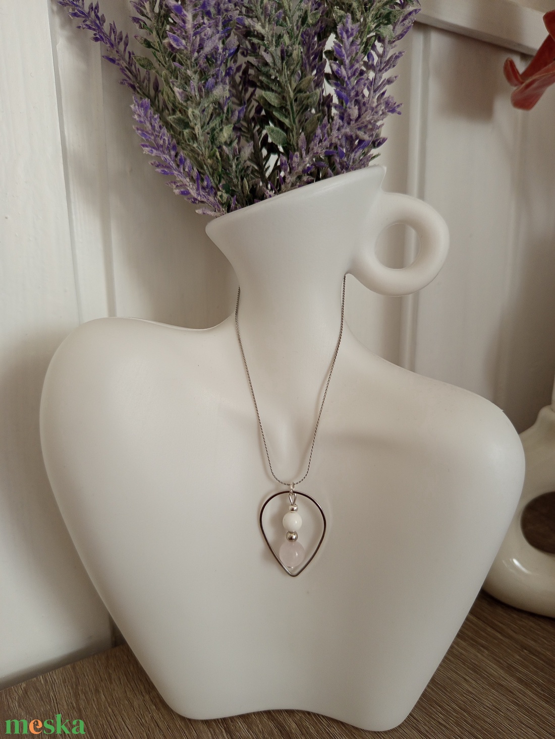 Rózsakvarc-kagyló nyaklánc  - ékszer - nyaklánc - medálos nyaklánc - Meska.hu