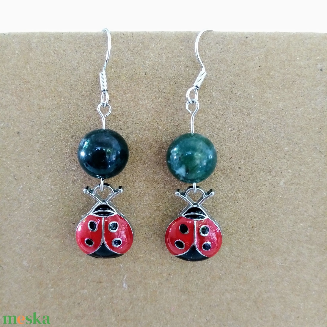 Katica - Ladybird fülbevaló ásványgyönggyel - ékszer - fülbevaló - lógó fülbevaló - Meska.hu Katica - Ladybird fülbevaló ásványgyönggyel - ékszer - fülbevaló - lógó fülbevaló - Meska.hu
