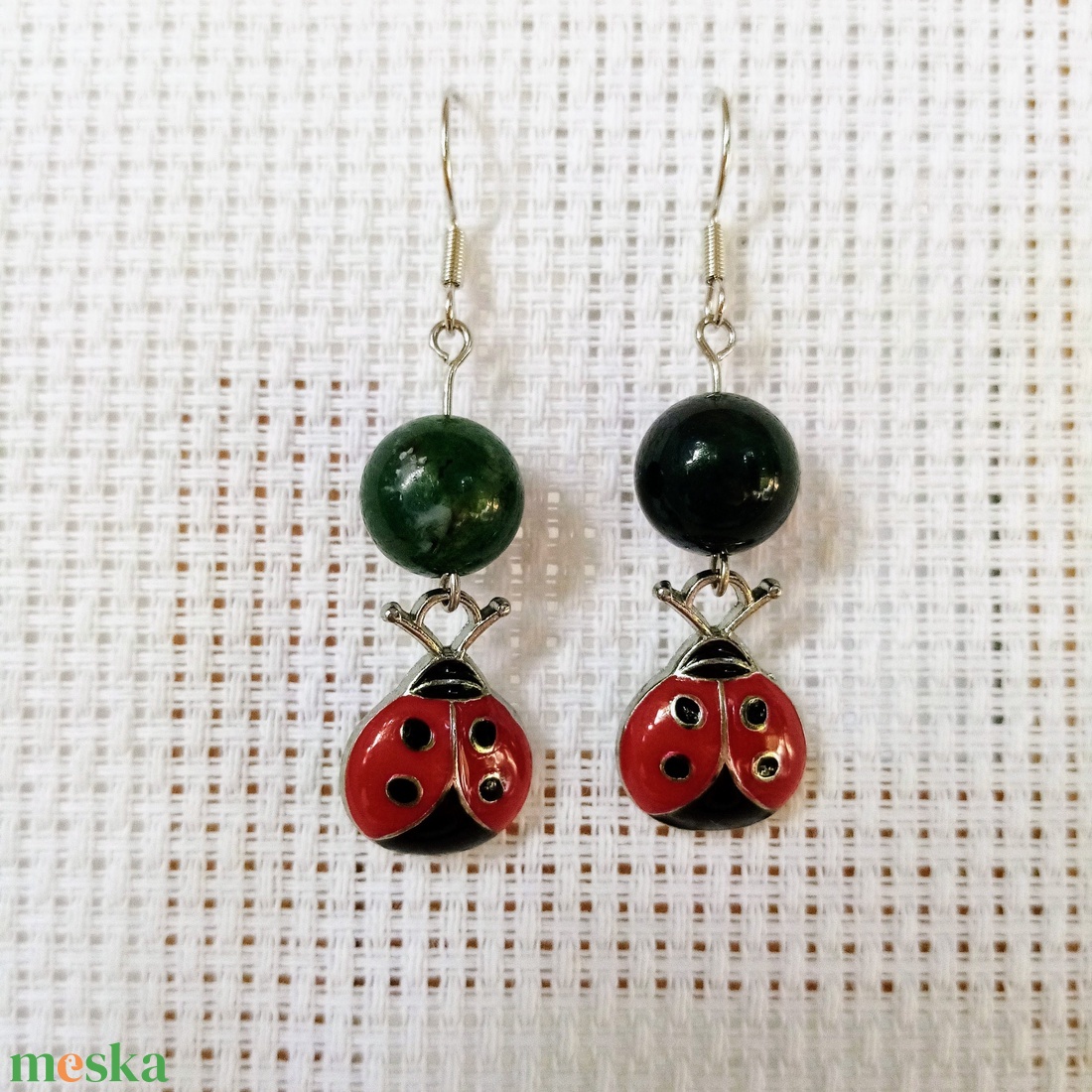 Katica - Ladybird fülbevaló ásványgyönggyel - ékszer - fülbevaló - lógó fülbevaló - Meska.hu Katica - Ladybird fülbevaló ásványgyönggyel - ékszer - fülbevaló - lógó fülbevaló - Meska.hu