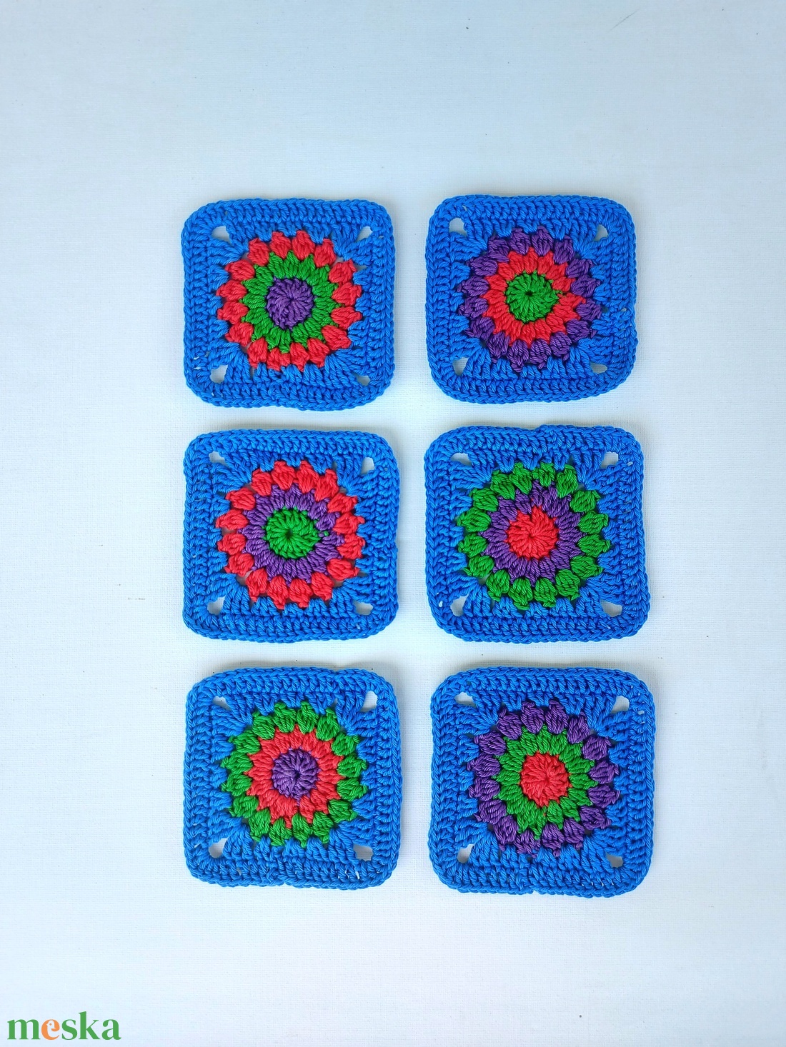 Horgolt kék nagyinégyzetek kreatív projektekhez  - kellékek & szerszámok - dekorációs kellékek - egyéb kellékek - Meska.hu