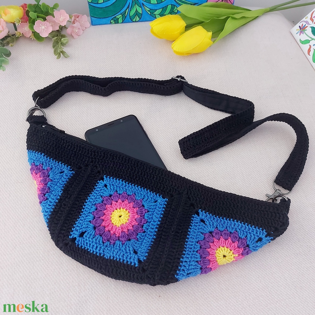 Crossbody virágos kistáska  - táska & tok - kézitáska & válltáska - vállon átvethető táska - Meska.hu