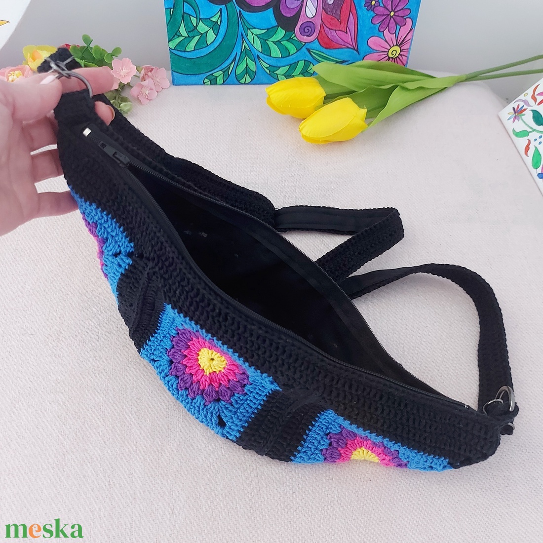 Crossbody virágos kistáska  - táska & tok - kézitáska & válltáska - vállon átvethető táska - Meska.hu