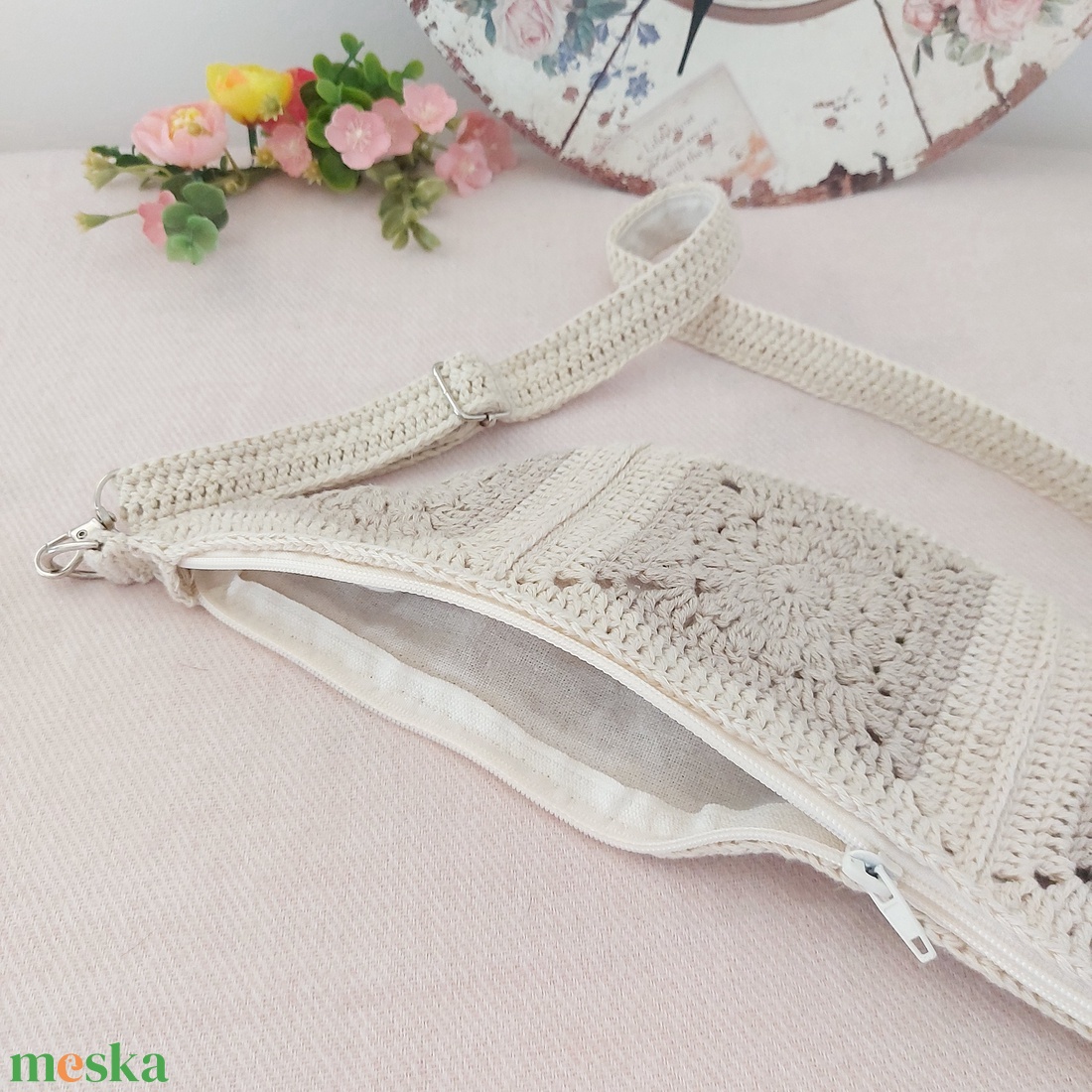 Nyári táska, crossbody natúr, len  - táska & tok - kézitáska & válltáska - vállon átvethető táska - Meska.hu