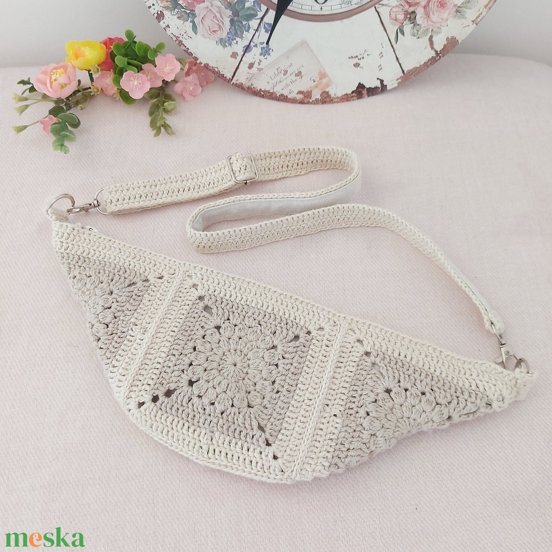Nyári táska, crossbody natúr, len  - táska & tok - kézitáska & válltáska - vállon átvethető táska - Meska.hu