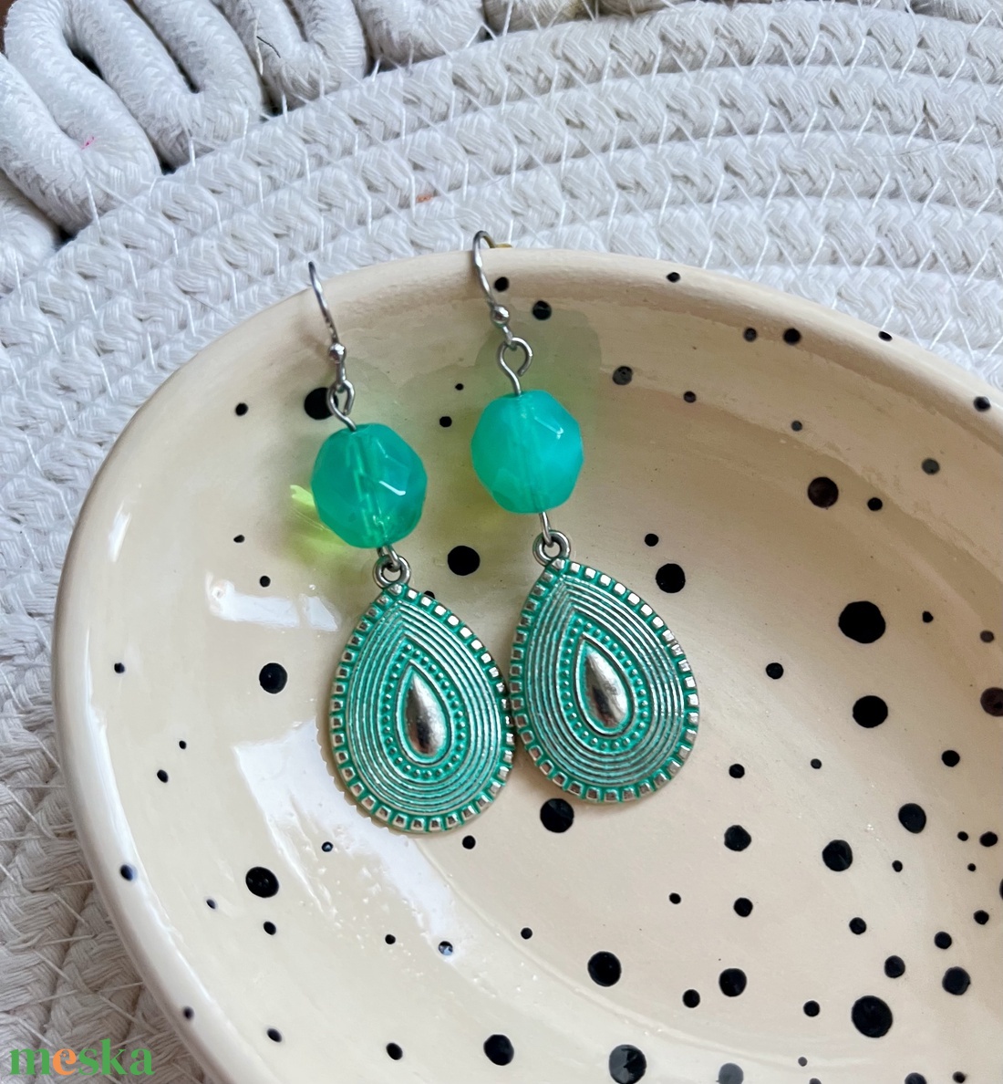 türkiz fülbevaló - ékszer - fülbevaló - lógó fülbevaló - Meska.hu