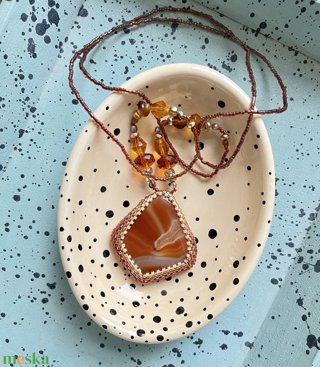 Gyöngy nyaklánc ásvánnyal - ékszer - nyaklánc - gyöngyös nyaklánc - Meska.hu