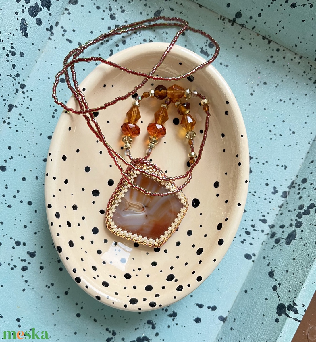 Gyöngy nyaklánc ásvánnyal - ékszer - nyaklánc - gyöngyös nyaklánc - Meska.hu