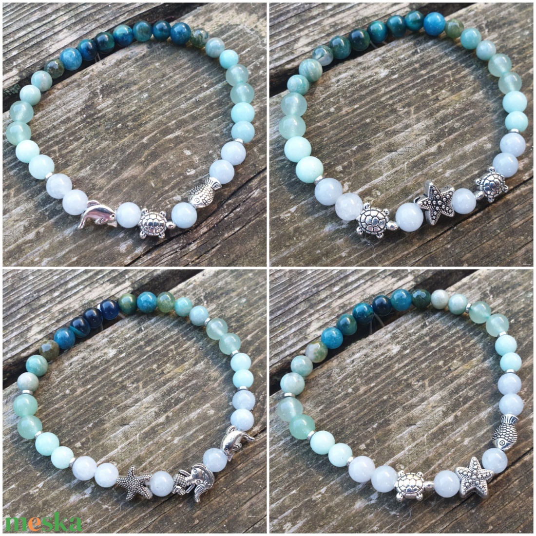 Színes ásványgyöngy karkötő köztes gyöngyökkel (1db) - ékszer - karkötő - gyöngyös karkötő - Meska.hu