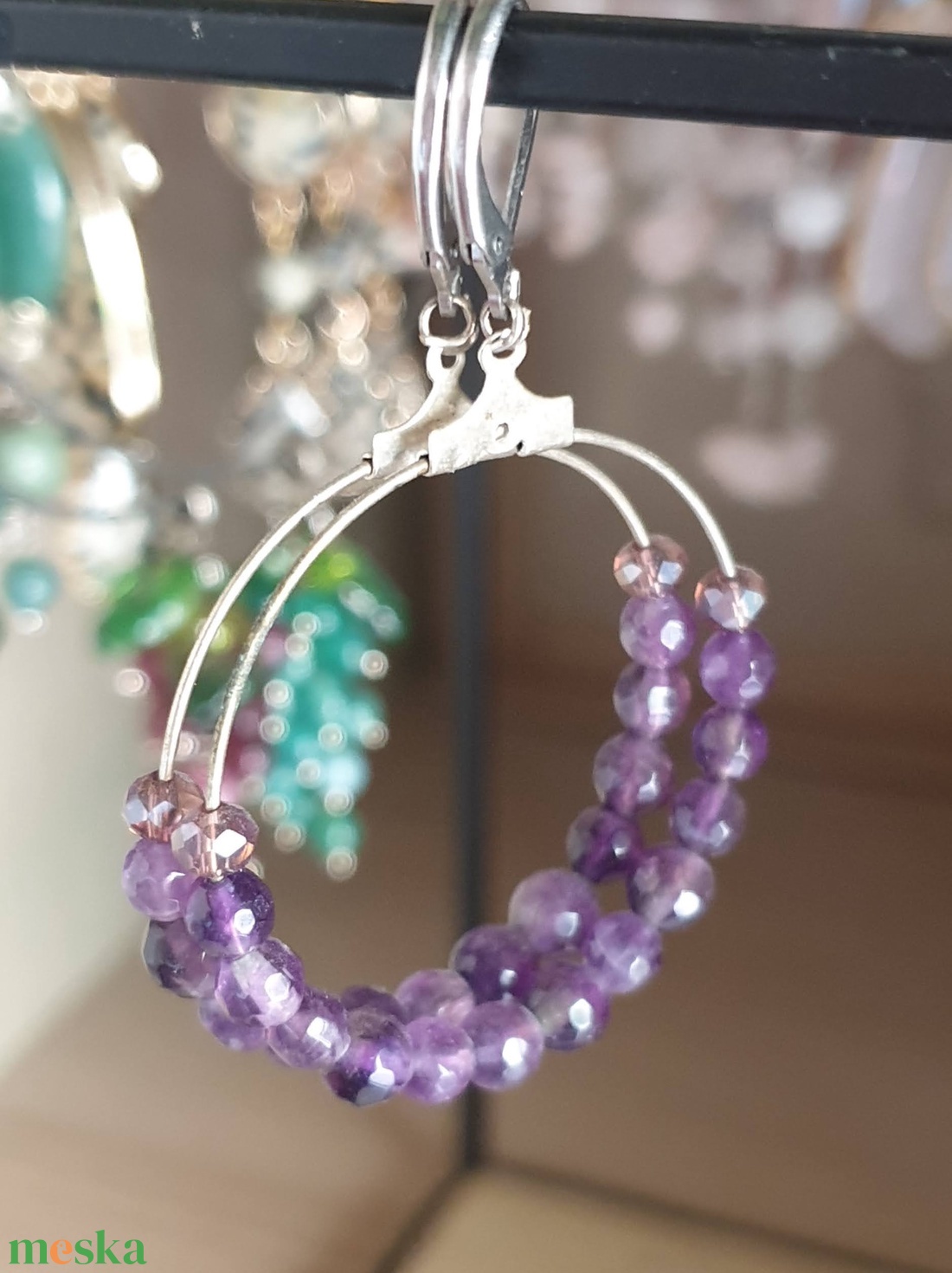 Ametiszt fülbevaló - ékszer - karkötő - gyöngyös karkötő - Meska.hu