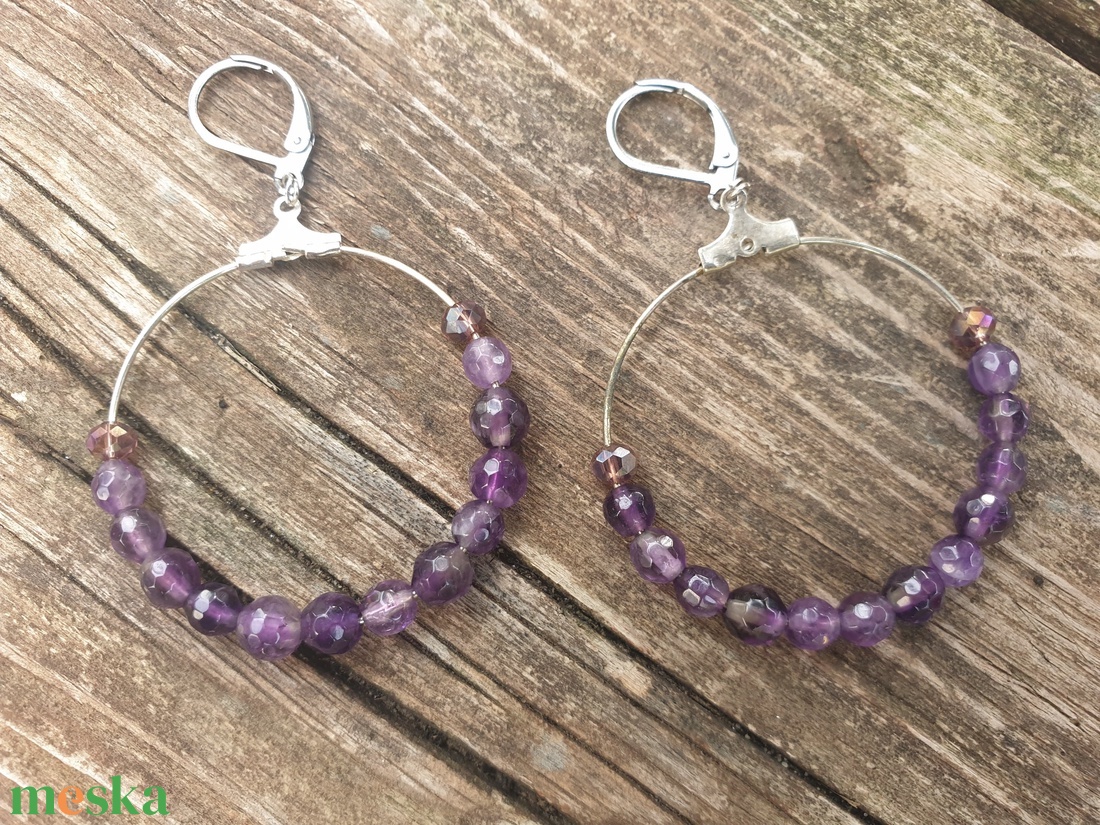 Ametiszt fülbevaló - ékszer - karkötő - gyöngyös karkötő - Meska.hu