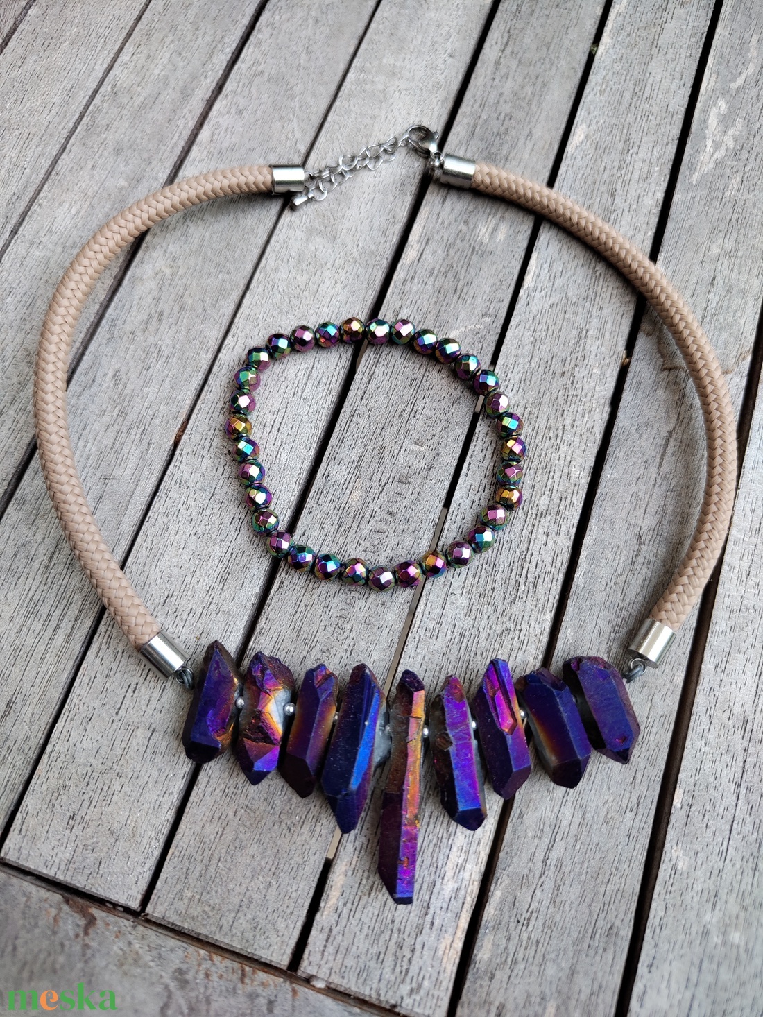 Szivárvány hematit és kvarc szett  - ékszer - nyaklánc - gyöngyös nyaklánc - Meska.hu