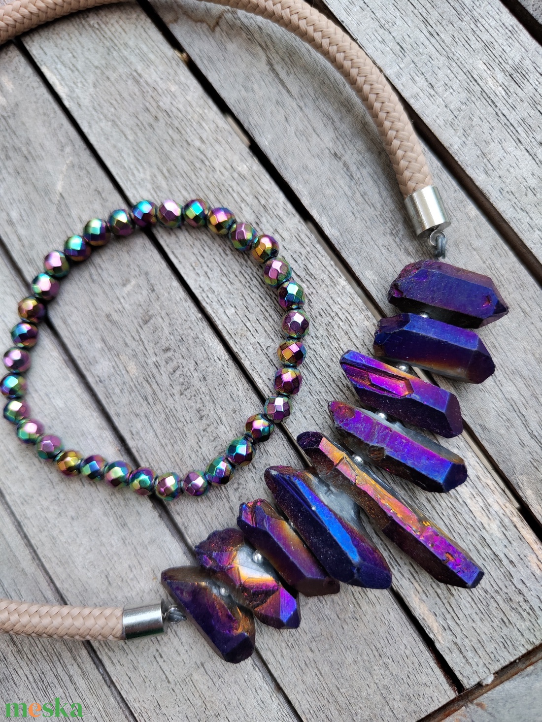 Szivárvány hematit és kvarc szett  - ékszer - nyaklánc - gyöngyös nyaklánc - Meska.hu