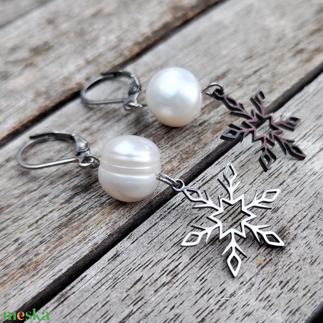 Édesvízi gyöngy fülbevaló - ékszer - fülbevaló - lógó fülbevaló - Meska.hu