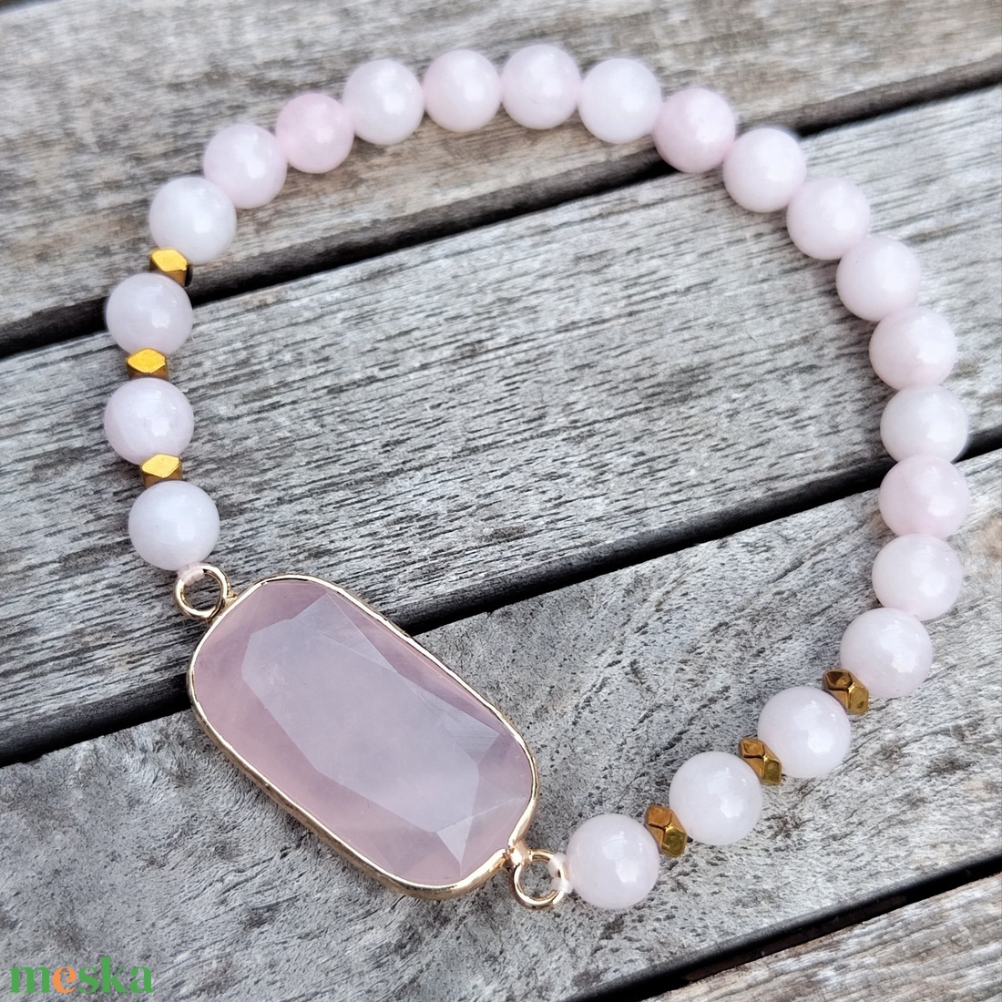 Rózsakvarc karkötő - ékszer - karkötő - gyöngyös karkötő - Meska.hu