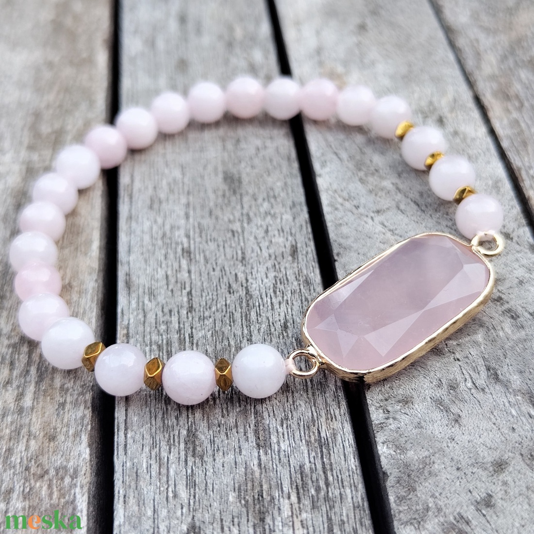 Rózsakvarc karkötő - ékszer - karkötő - gyöngyös karkötő - Meska.hu