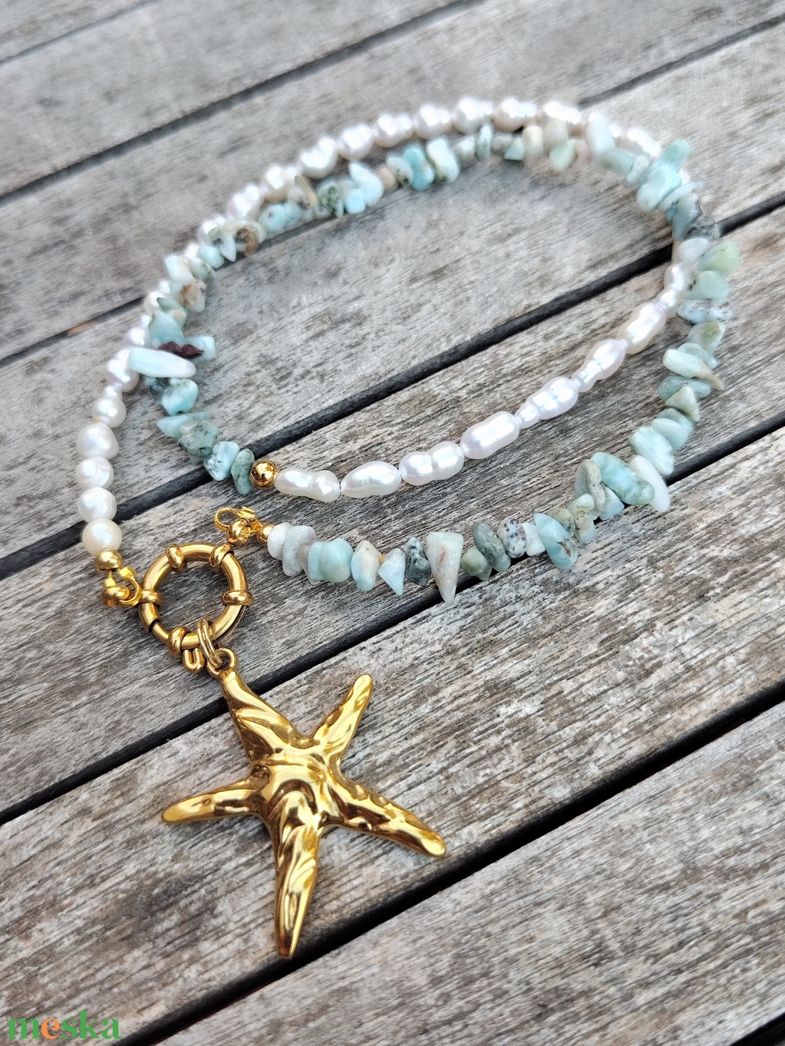 Ásványgyöngy nyaklánc tenyésztett gyönggyel - ékszer - nyaklánc - gyöngyös nyaklánc - Meska.hu