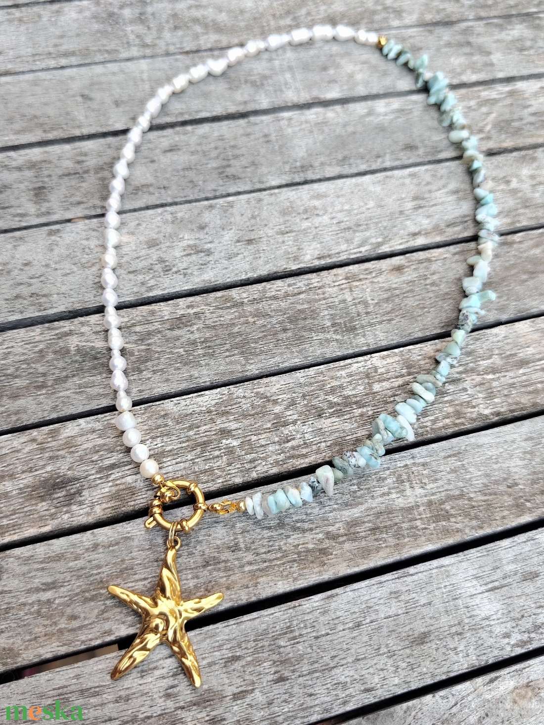 Ásványgyöngy nyaklánc tenyésztett gyönggyel - ékszer - nyaklánc - gyöngyös nyaklánc - Meska.hu