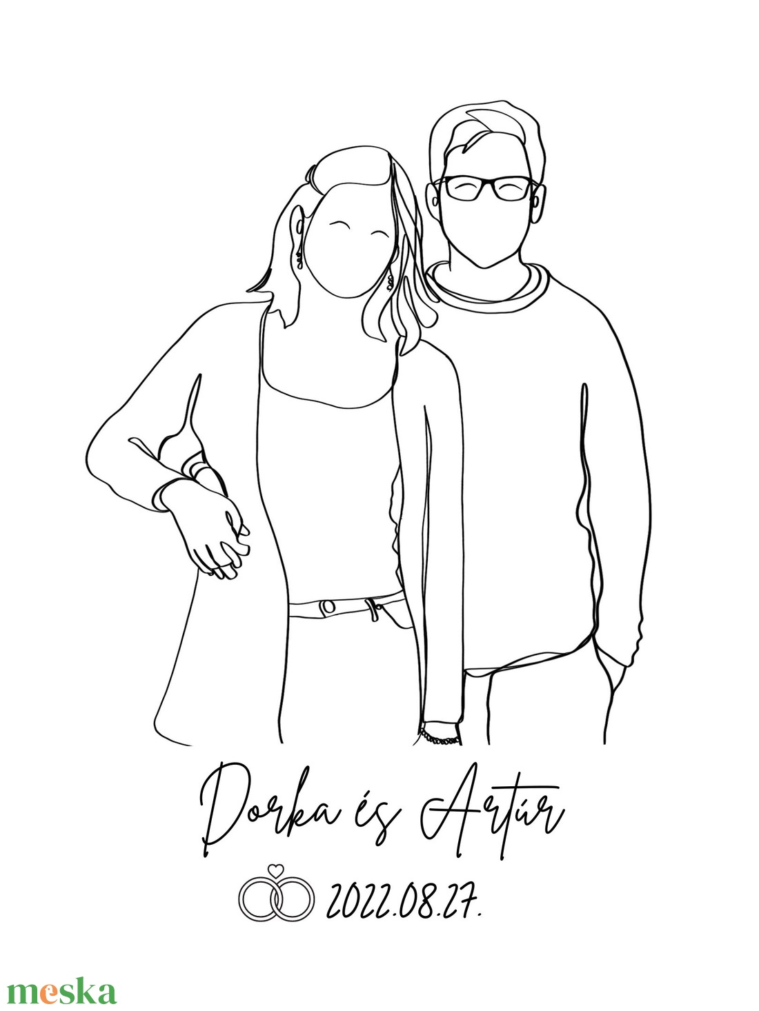 Vonalrajz Rólatok - Nászajándék - Nyomtatással - művészet - fotográfia - portré - Meska.hu