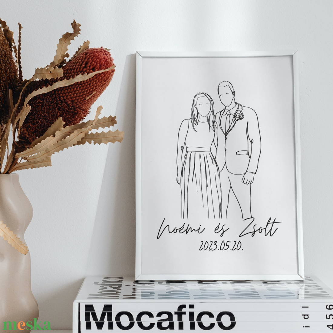 Egyedi Nászajándék - Vonal rajz az ifjú párról - nyomtatással - művészet - grafika & illusztráció - digitális - Meska.hu