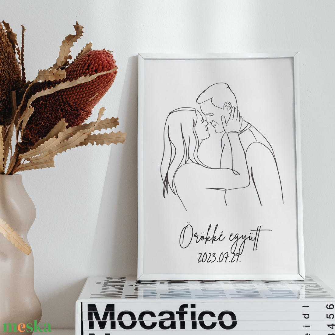 Egyedi Nászajándék - Vonal rajz az ifjú párról - nyomtatással - művészet - grafika & illusztráció - digitális - Meska.hu