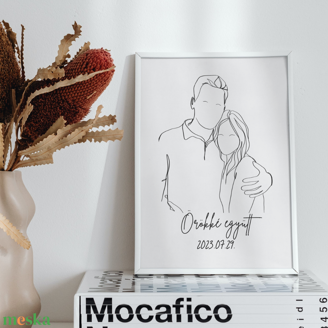 Egyedi Nászajándék - Vonal rajz az ifjú párról - nyomtatással - művészet - grafika & illusztráció - digitális - Meska.hu