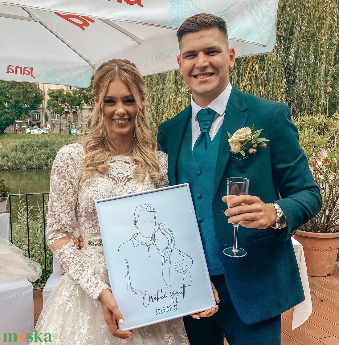 Egyedi Nászajándék - Vonal rajz az ifjú párról - nyomtatással - művészet - grafika & illusztráció - digitális - Meska.hu