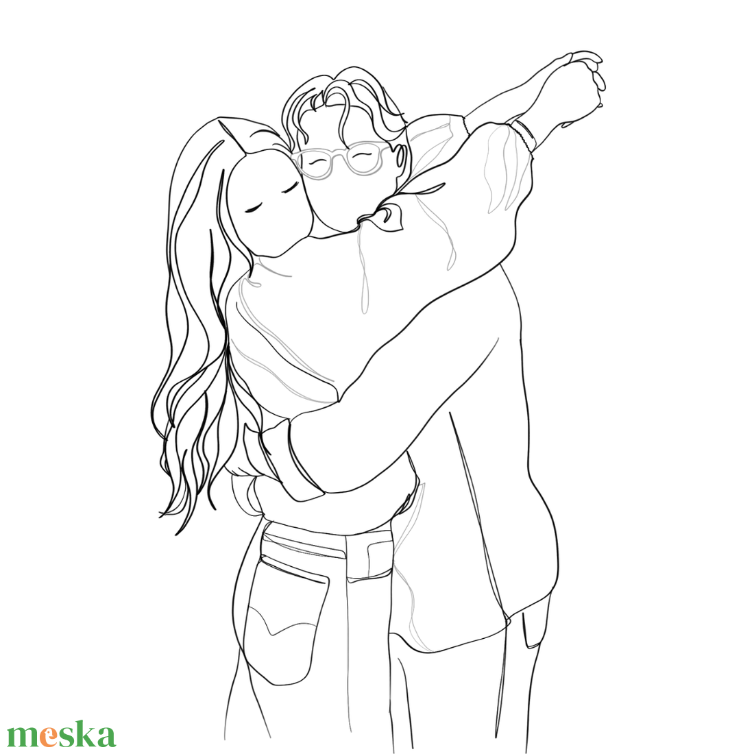 Valentin-napi vonalrajz Egyedi Ajándék Szerelmeseknek - művészet - grafika & illusztráció - ceruzarajz - Meska.hu