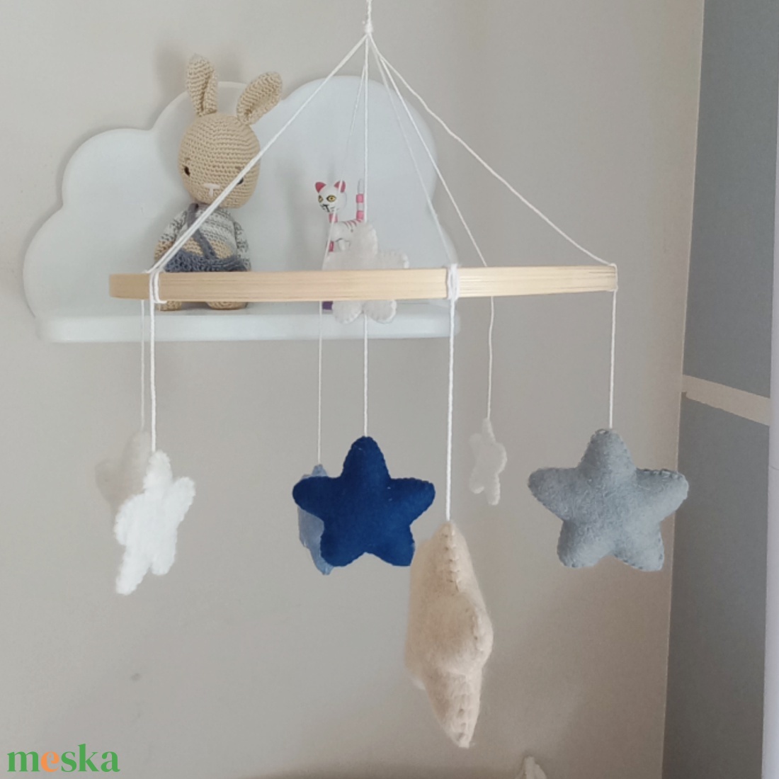 Kék csillagos körforgó - játék & sport - 3 éves kor alattiaknak - kiságyforgó - Meska.hu