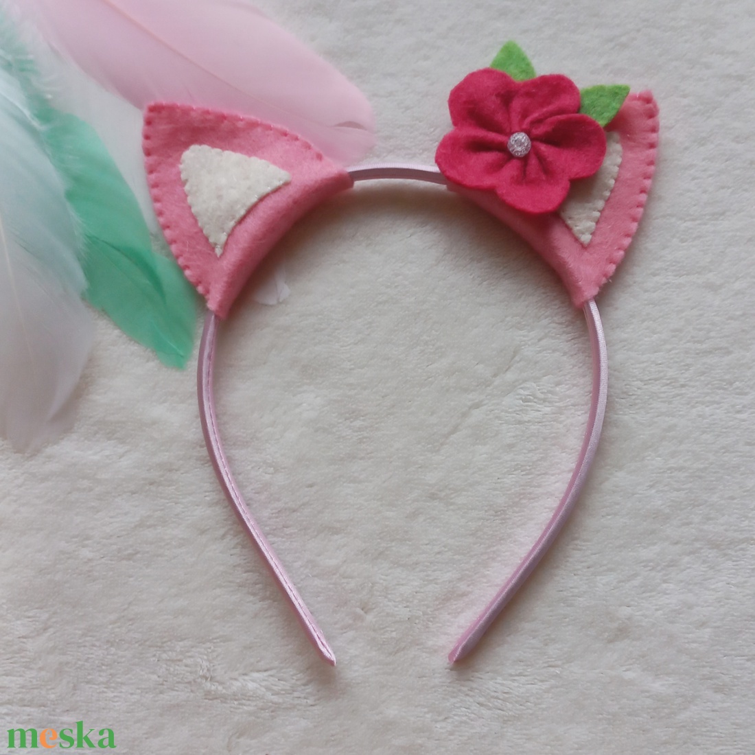 Rózsaszín füles fejpánt - ruha & divat - hajdísz & hajcsat - hajráf & hajpánt - Meska.hu