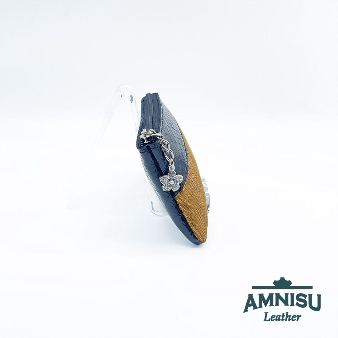 Fekete lakk kígyómintás - arany mintás ívelt egy cipzáras kulcstartó C8023 - táska & tok - kulcstartó & táskadísz - kulcstartó - Meska.hu