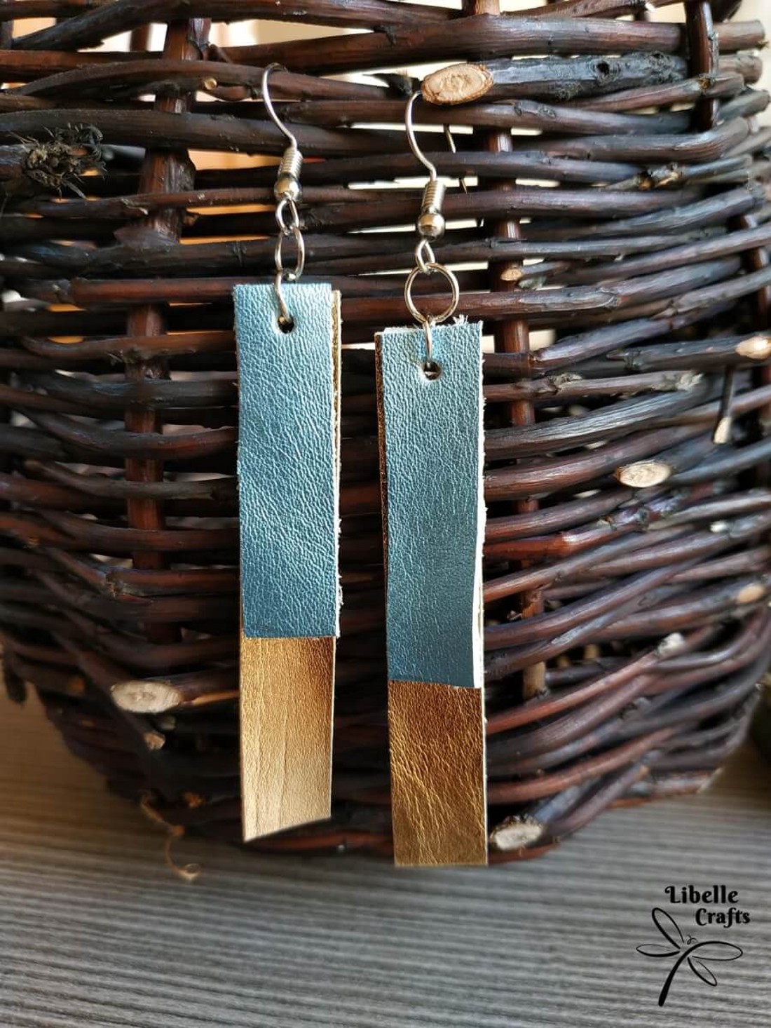 Kék-arany hosszú fülbevaló - ékszer - fülbevaló - lógó fülbevaló - Meska.hu