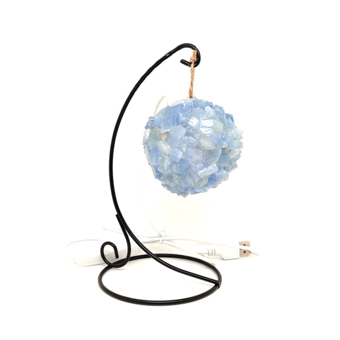 Kék kalcit gömb hangulatlámpa USB állvánnyal 9-10 cm - kellékek & szerszámok - ásvány alapanyag - Meska.hu