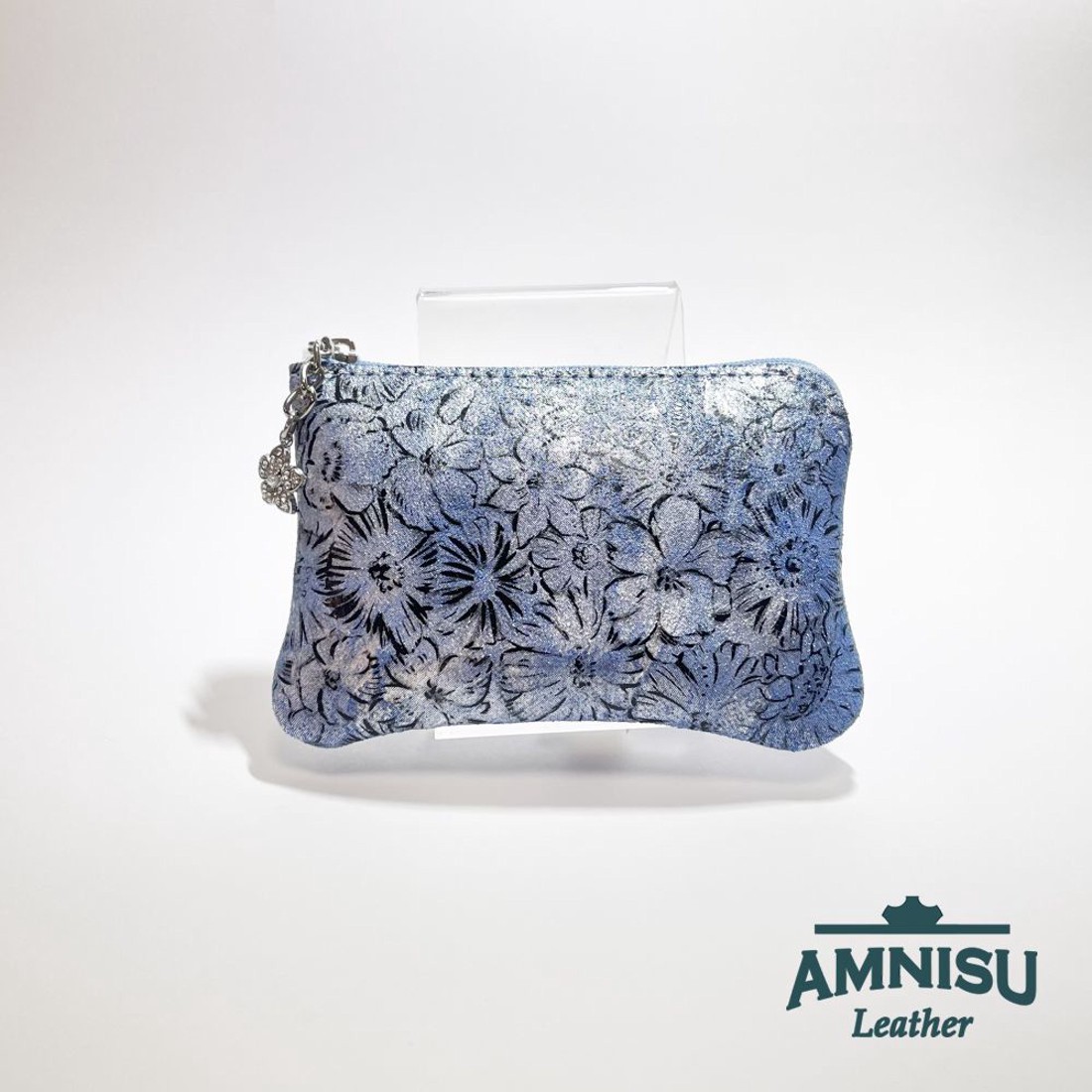 Kék virág mintás egy cipzáras kulcstartó A6017 - táska & tok - kulcstartó & táskadísz - kulcstartó - Meska.hu