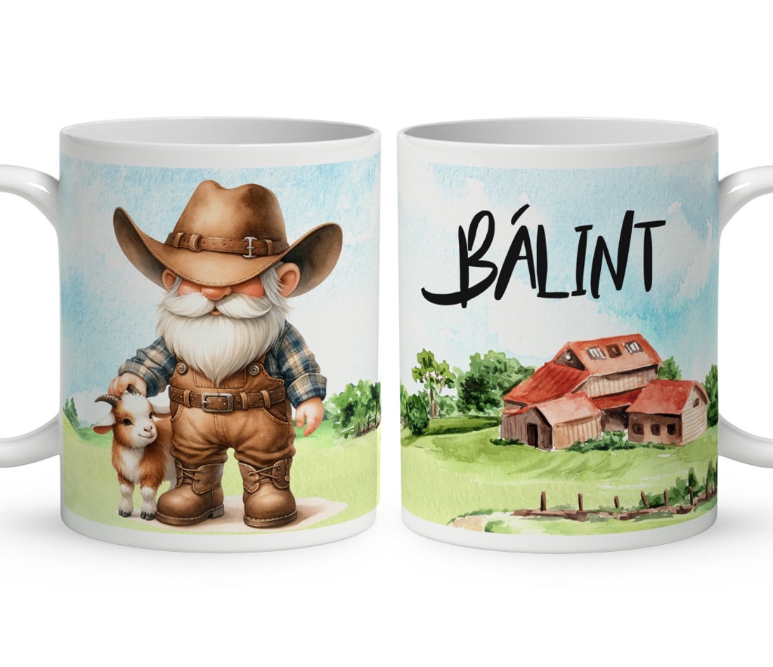 Névvel kérhető - Gazda manó kecskével mintás bögre - otthon & életmód - konyhafelszerelés, tálalás - tálalás - bögre & csésze - Meska.hu